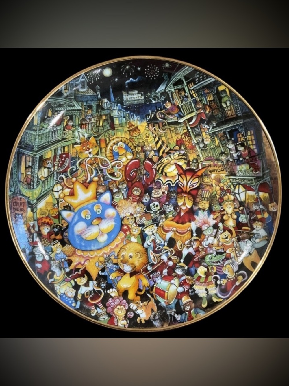 Franklin Mint Meowdi Gras Collectors Edition Colorful Decorative Plate EC